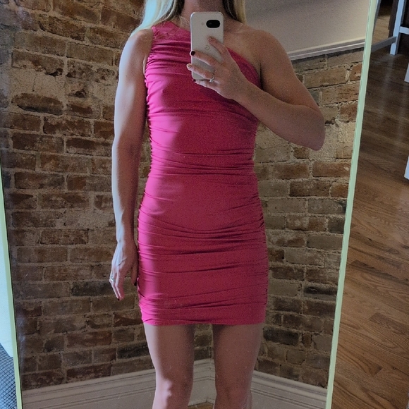 Chic One-Shoulder Pink Dress - Picture 1 of 3